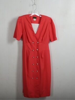 Alan Stuart Coral Double-Breasted Midi Dress